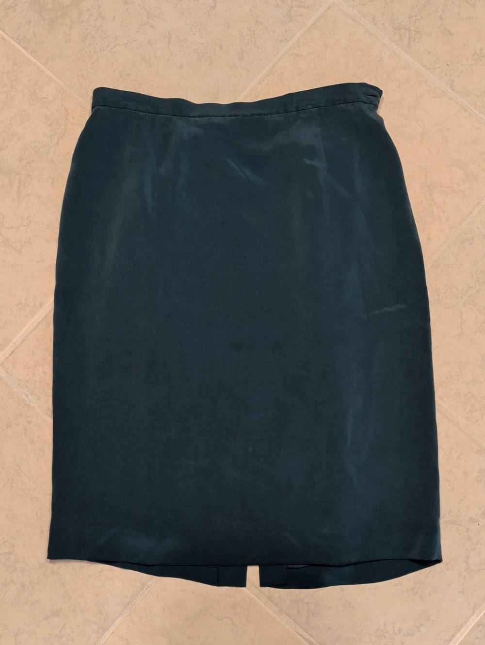 Vintage Rena Rowan Dark Emerald 100% Silk Pencil Skirt